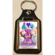 Keep Calm and Eat Cupcakes - Oblong Medallion Keyring