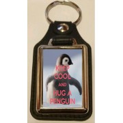 Keep Cool and Hug a Penguin - Oblong Medallion Keyring