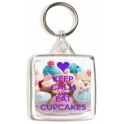 Keep Calm and Eat Cupcakes - Square Keyring