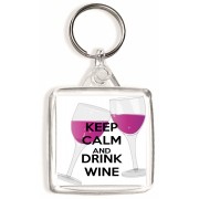 Keep Calm and Drink Wine - Square Keyring