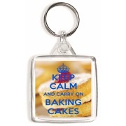 Keep Calm and Carry On Baking Cakes - Square Keyring